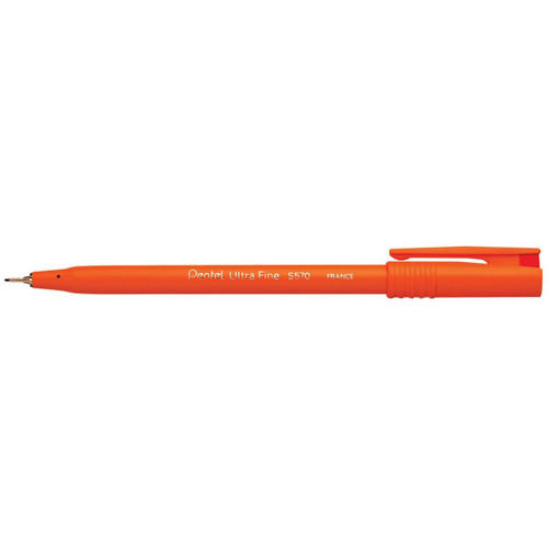 Pentel S570 Ultra Fine Pen Plastic 0.6mm Tip 0.3mm Line Red Ref S570-B [Pack 12]