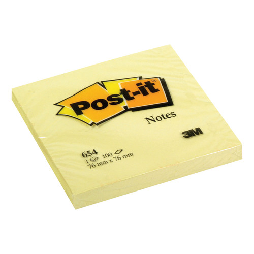 Post-it Canary Yellow Notes Pad of 100 Sheets 76x76mm Ref 654Y [Pack 12]