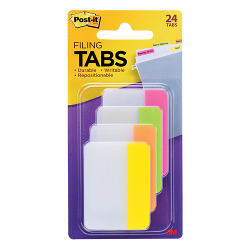 Post-it Index Filing Tabs Strong Flat 51x38mm Six Each of Pin/Lim/Ora/Yel Ref 686-PLOY [Pack 24]