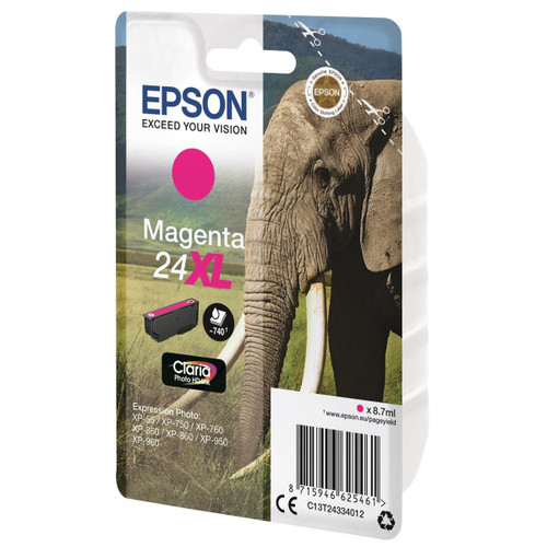 Epson 24XL Inkjet Cartridge Elephant High Yield Page Life 740pp 8.7ml Magenta Ref C13T24334012