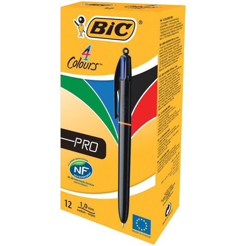 Bic 4-Colour Pro Ball Pen Medium 1.0mm Tip 0.32mm Line Blue Black Red Green Ref 902129 [Pack 12]