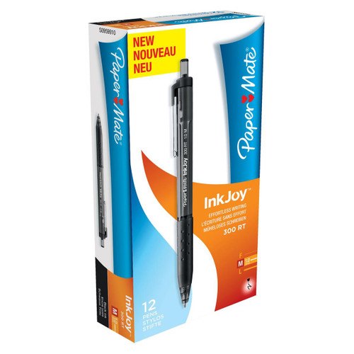 Paper Mate InkJoy 300 RT Ball Pen Medium 1.0mm Tip Black Ref S0959910 [Pack 12]