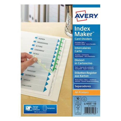 Avery Indexmaker Dividers A4 Plus 10 Part Extra Wide White Ref 01999001 L7455-10