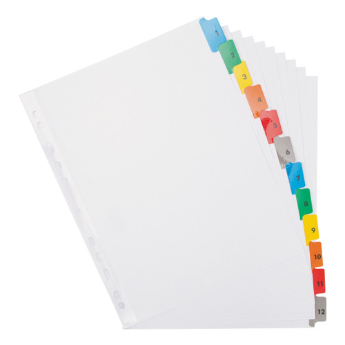 Elba index 1-12 Multipunched Mylar-reinforced Multicolour-Tabs 170gsm Extra Wide A4+ White Ref 100204627