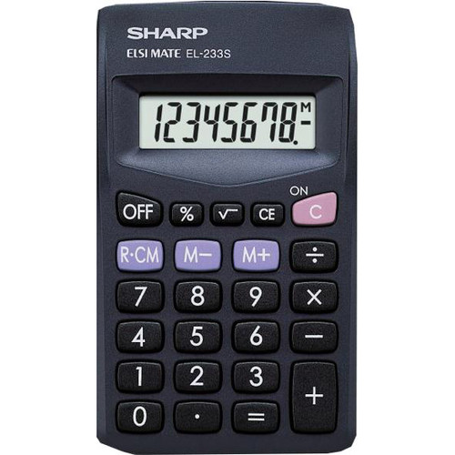 Sharp Pocket Calculator 8 Digit Display 3 Key Memory Battery Powered 60x8x103mm Black Ref EL233SBBK