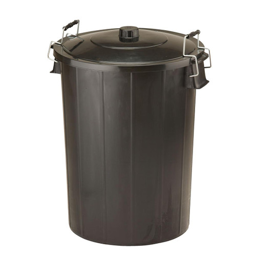 Refuse Bin With Lid and Metal Clip Handles 80 Litre Black Ref GN346