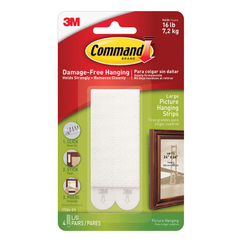 3M Command Picture Hanging Strips Adhesive Large White Ref 17206 [Pack 4]