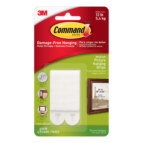 3M Command Picture Hanging Strips Adhesive Medium White Ref 17201 [Pack 4]