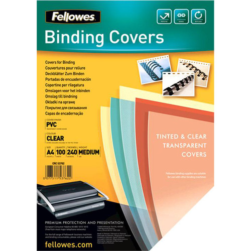 Fellowes Binding Covers 240gsm A4 Clear Ref 53762 [Pack 100]