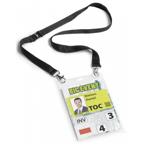 Durable Name Badge with Necklace A6 Black PVC Ref 852501 [Pack 10]