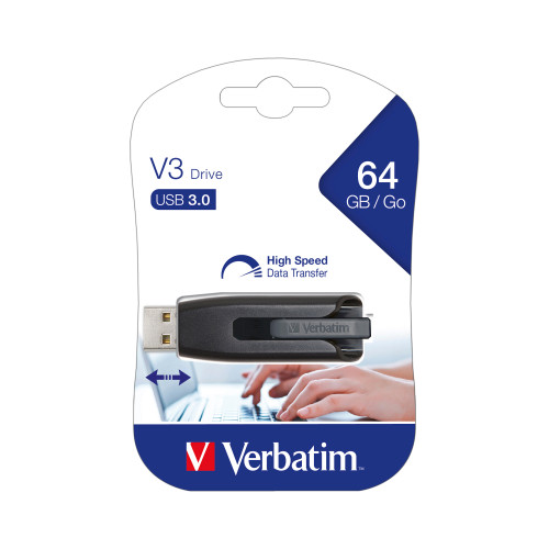 Verbatim Store n Go V3 USB 3.0 Drive Black/Grey 64GB Ref 49174