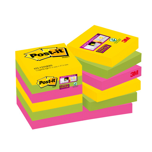 Post-it Super Sticky Notes Rio 51x51mm Ref 622-12SSRIO-EU [Pack 12]