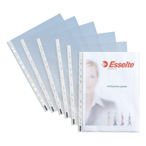 Esselte Economy Punched Pocket Polypropylene Top-opening 43 Micron A4 Clear Ref 56133 [Pack 100]