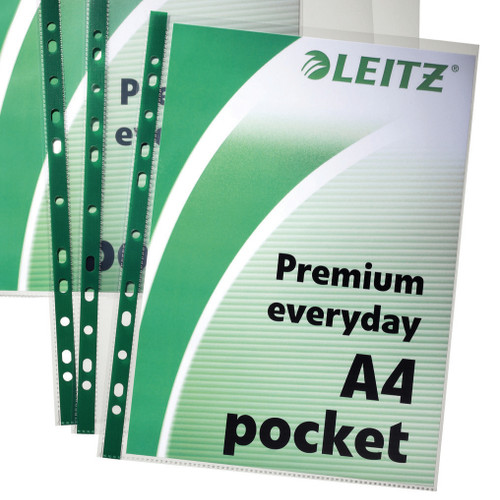 Leitz Premium Presentation Pocket Green Strip Top Opening 80 Micron A4 Ref 147710002 [Pack 100]