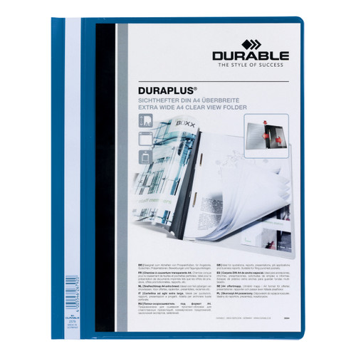 Durable Duraplus Quotation Filing Folder with Clear Title Pocket PVC A4+ Blue Ref 2579/06 [Pack 25]