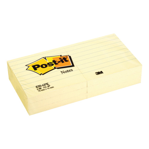 Post-it Notes Feint Ruled 76x76mm Yellow Ref 630-6PK [Pack 6]