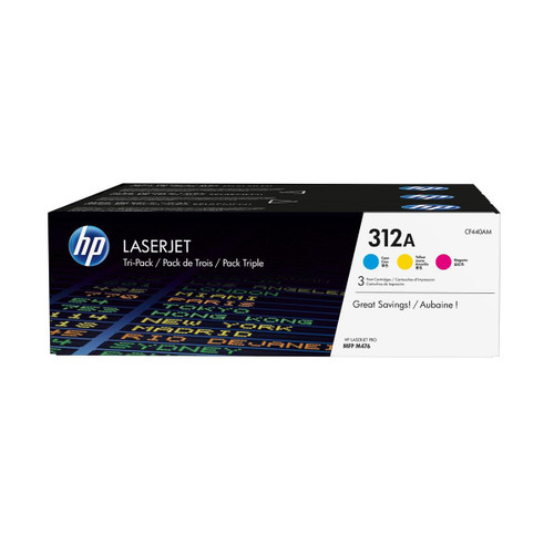 HP 312A Laser Toner Carts Page Life 2700pp Cyan/Magenta/Yellow Ref CF440AM [Pack 3]