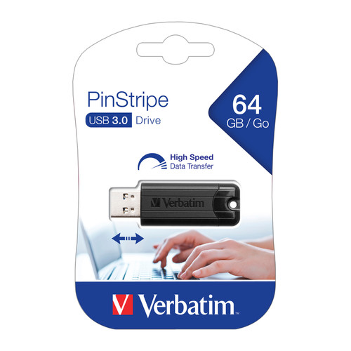 Verbatim Pinstripe Flash Drive 3.0 64GB Black Ref 49318