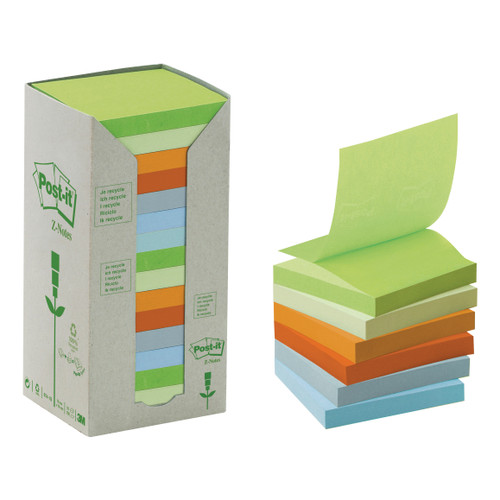 Post-it Z-Note Tower Recycled 100 Sheets per Pad 76x76mm Pastel Assorted Ref R3301RPT [Pack 16]