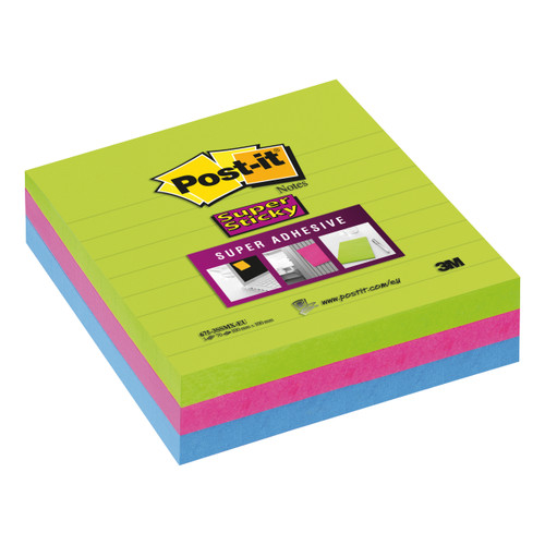Post-it Super Sticky Removable Notes Pad 70 Sheets 100x100mm Ultra Assorted Ref 6753SS [Pack 3]