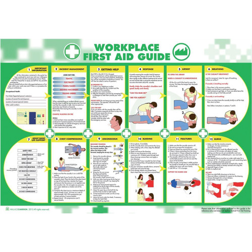 Wallace Cameron Workplace First-Aid Guide Poster Laminated Wall-mountable W840xH590mm Ref 5405025