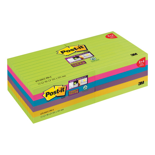 Post-it Super Sticky XL 100x100 90 Sheets Rainbow Ref 675-SSUC-P8 [Pack 8 + 4 Free]