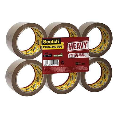 Scotch Heavy Packaging Tape High Resistance Hotmelt 50mmx66m Brown [Pack 6] Ref UU005262843