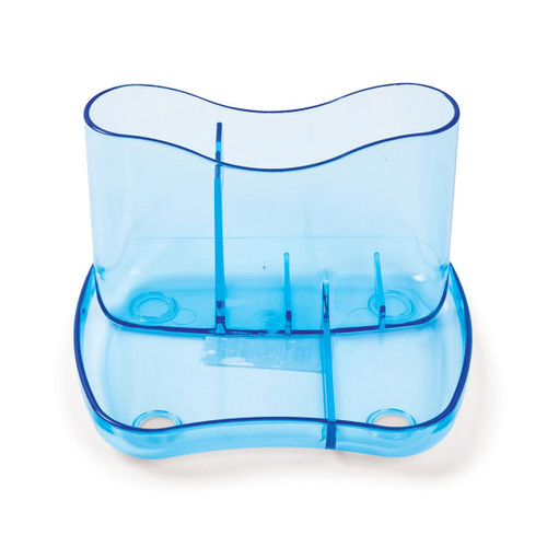 Glass Clear Desk Organiser 4 Compartments 93mm High Glass Clear Blue