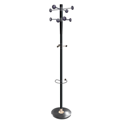 5 Star Facilities Decorative Coat Stand Umbrella Holder 8 Pegs 3 Hooks Base 380mm Height 1840mm Black