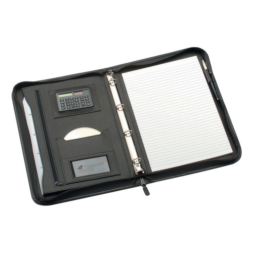 5 Star Office Zipped Conference Ring Binder with Calculator Capacity 30mm Leather Look A4 Black
