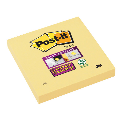 Post-it Super Sticky Removable Notes Pad 90 Sheets 76x76mm Canary Yellow Ref 654S6