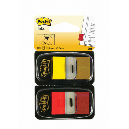 Post-It Index Markers 25x43.2mm Dual Pack Red/Yellow Ref 680-RY2 [100 Markers]