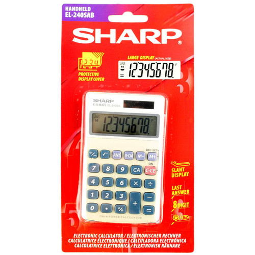 Sharp Handheld Calculator 8 Digit 3 Key Memory Solar and Battery Power 71x17x116mm Silver Ref EL240SAB