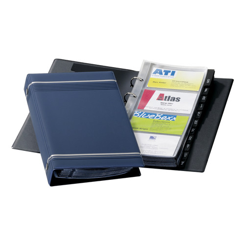 Durable Visifix Business Card Album 4-ring A-Z Index Capacity 200 W145xH255mm Dark Blue Ref 2385-07