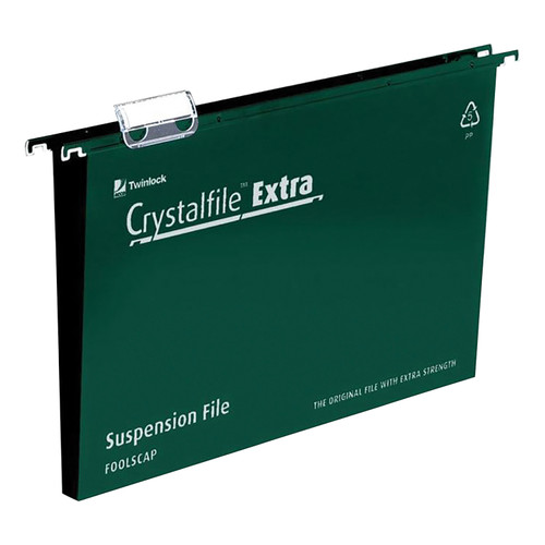 Rexel Crystalfile Extra Suspension File Polypropylene 50mm Wide-base Foolscap Green Ref3000112 [Pack 25]
