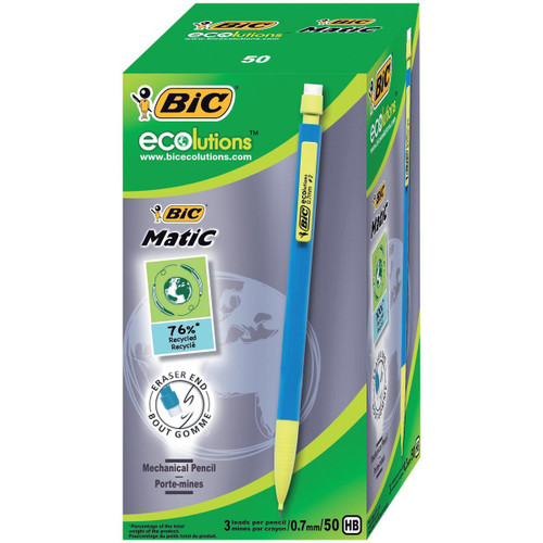 Bic Matic Ecolutions Mechanical Pencil Built-in Eraser with 4 x HB 0.7mm Lead Ref 8877191 [Pack 50]