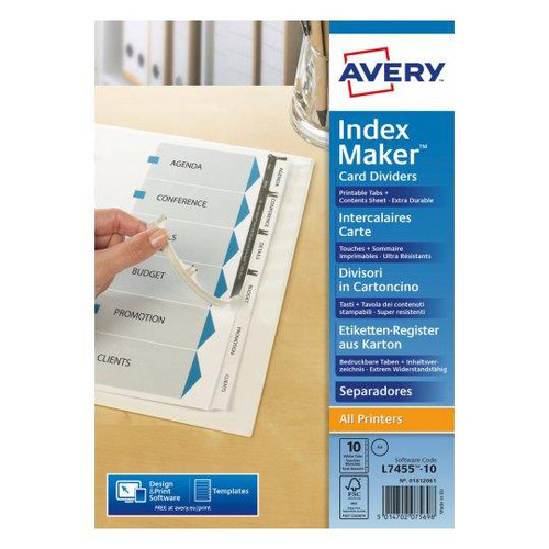 Avery IndexMaker Divider Set Punched A4 10-Part Ref 01812061 L7410-10M