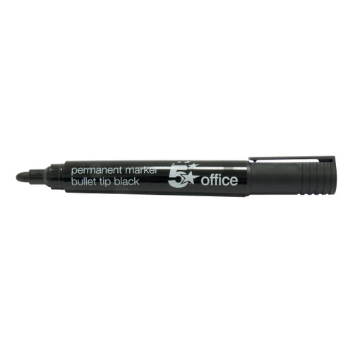 5 Star Office Permanent Marker Xylene/Toluene-free Smear proof Bullet Tip 2mm Line Black [Pack 12]
