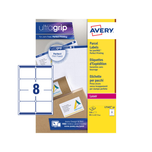 Avery Parcel Labels Laser Jam-free 8 per Sheet 99.1x67.7mm White Ref L7165-40 [320 Labels]