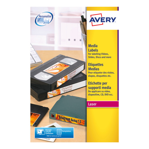 Avery Video Spine Labels Laser 16 per Sheet 145x17mm White Ref L7674-25 [400 Labels]