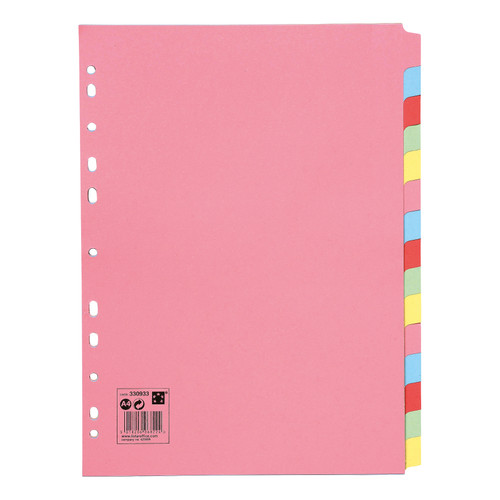 5 Star Office Subject Dividers 15-Part Recycled Card Multipunched 155gsm A4 Assorted