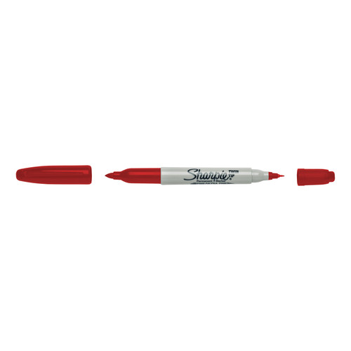 Sharpie Twin Tip Permanent Marker Alcohol-based 0.9mm and 0.5mm Line Red Ref S0811110 [Pack 12]
