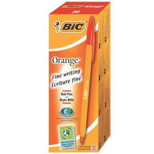 Bic Orange Ball Pen Fine 0.8mm Tip 0.3mm Line Red Ref 1199110112 [Pack 20]