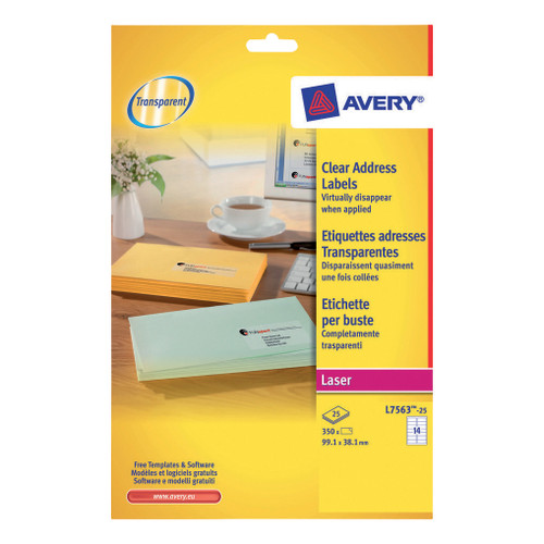 Avery Addressing Labels Laser 14 per Sheet 99.1x38.1mm Clear Ref L7563-25 [350 Labels]