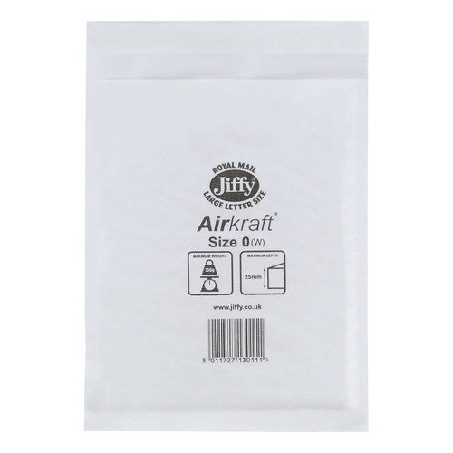 Jiffy Airkraft Bag Bubble-lined Peel and Seal Size 0 White 140x195mm Ref JL-0 [Pack 100]