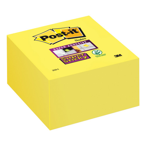 Post-it Super Sticky Note Cube Pad of 350 Sheets 76x76mm Yellow Ref 2028S