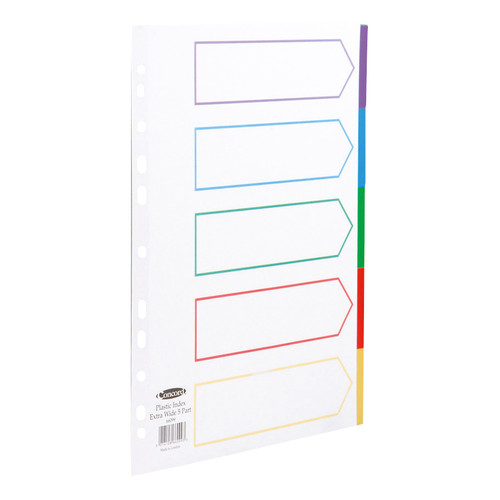 Concord Dividers 5-Part Polypropylene Reinforced Coloured-Tabs 120 Micron Extra Wide A4+ White Ref 66099