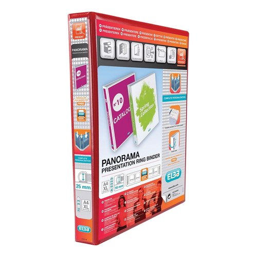 Elba Panorama Presentation Ring Binder PP 2 D-Ring 25mm Capacity A4 Red Ref 400008676 [Pack 6]