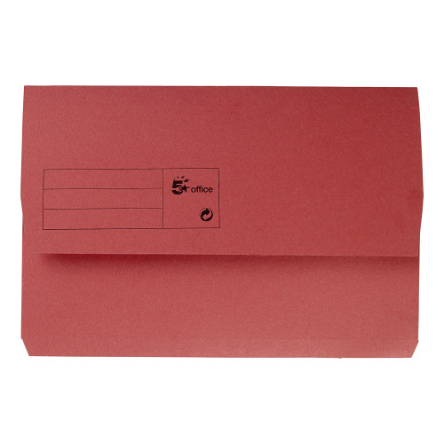 5 Star Office Document Wallet Half Flap 285gsm Recycled Capacity 32mm Foolscap Red [Pack 50]