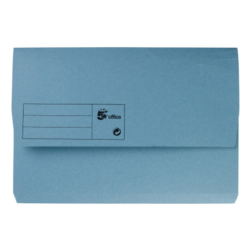 5 Star Office Document Wallet Half Flap 285gsm Recycled Capacity 32mm Foolscap Blue [Pack 50]